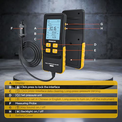 PT630 Fuel Pressure Gauge Digital Fuel Pressure Tester Kit 0-426.6 PSI Digital Display Automotive Tool for Motorcycle Car Truck Automotive Fuel Pressure Tester