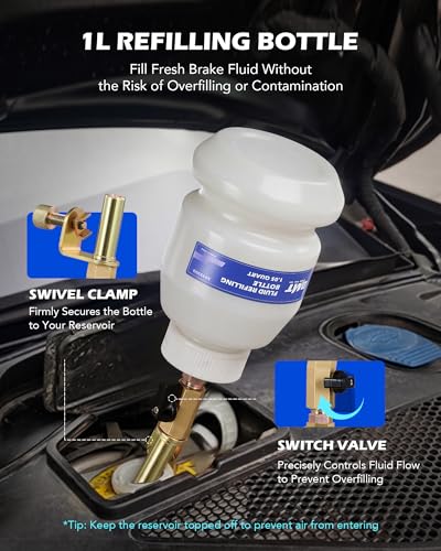OMT 2L Vacuum Brake Bleeder Kit, 2.1 qt Pneumatic Brake Fluid Bleeder Kit | ABS Brake Fluid Extractor 1L Refilling Bottle 19 Adapters, One-Person Brake Bleed Fluid Pump Brake Bleeding Tool - size: 2L Standard Set