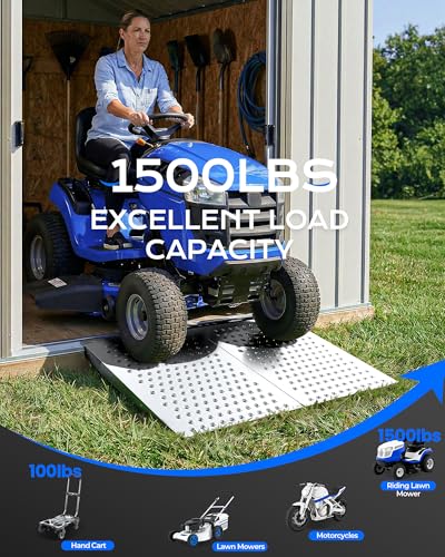 33'' L × 48'' W Shed Ramps for Lawn Mower, 1500lbs Heavy Duty Aluminum Threshold Ramp for Riding Lawn Mower, ATVs & Tractor, Non-Slip Entrance Transition Ramp for Sheds, Barns, Garages