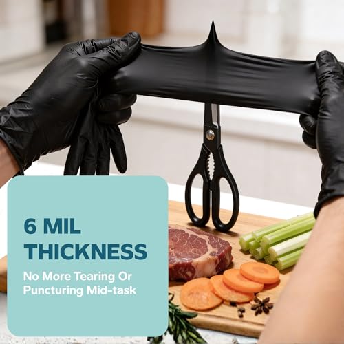 GUSTO Black Nitrile Gloves - Disposable Heavy Duty 6 Mil | Latex-Free, Powder-Free, Textured Fingertips, Food Safe, Flexible Fit, Cooking, Cleaning, Mechanics & Salon - size: X-Large