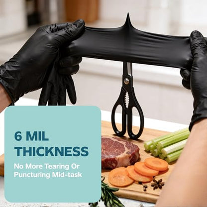GUSTO Black Nitrile Gloves - Disposable Heavy Duty 6 Mil | Latex-Free, Powder-Free, Textured Fingertips, Food Safe, Flexible Fit, Cooking, Cleaning, Mechanics & Salon - size: Small