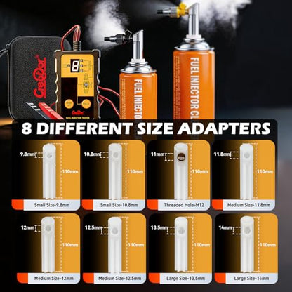 Creator Fuel Injector Testing and Cleaning Tool Kit, 8 Pulse Modes, 4-Wire Dual-Channel Simultaneous Testing, 8 Adapter Sizes, 12V/5V Output for DIY Auto Repair