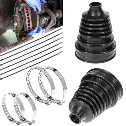 QWORK 2PCS CV Boot Repair Kit with 4 Stainless Steel Clamps & 6 Cable Ties - Universal Silicone CV Axle Boot Replacement for Cars