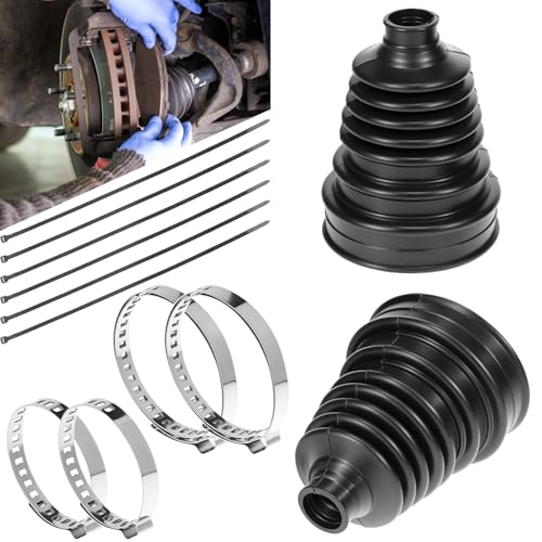 QWORK 2PCS CV Boot Repair Kit with 4 Stainless Steel Clamps & 6 Cable Ties - Universal Silicone CV Axle Boot Replacement for Cars