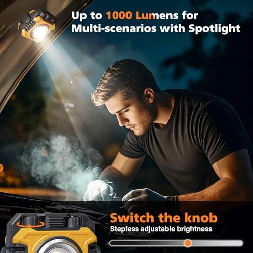 Samyoung 2-Pack 2400LM Magnetic Rechargeable LED Work Light, Up to 80 Hours | Dual-Sided, Stepless Dimming 2700K-8000K, Magnetic Flashlight with 360° Rotating Stand & Hook, Car Repair, Emergency, Yellow - color: Yellow