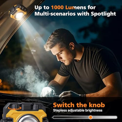 Samyoung 2-Pack 2400LM Magnetic Rechargeable LED Work Light, Up to 80 Hours | Dual-Sided, Stepless Dimming 2700K-8000K, Magnetic Flashlight with 360° Rotating Stand & Hook, Car Repair, Emergency, Yellow - color: Yellow