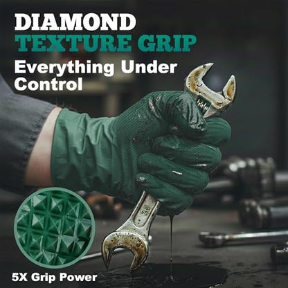 TitanFlex Heavy Duty Industrial Nitrile Gloves with Raised Diamond Texture, 8-mil, Latex Free (Green/Dark Green/Yellow) - color: 04 Dark Green (50ct), size: X-Large