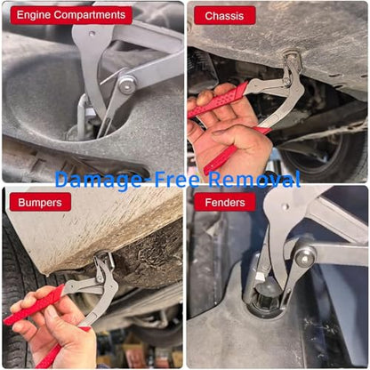 17-4 Stainless Steel Car Clip Pliers,Professional Panel Clip Removal Pliers with Spring-Loaded Lever & Inclined Jaw,Heavy-Duty Plastic Fastener Remover Tool(1 piece Plier+10 pieces Nitrile Gloves)