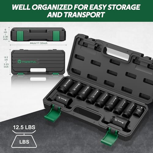 11Pcs Axle Nut Socket Set, 1/2" Drive Metric Impact Deep Socket | 27mm-38mm Sizes, CR-MO 3/4" - 1/2" Adapter, 6-Point Design, with Portable Storage Case, for Installing and Removing Axle Nuts - size: 11 PCS(Metric)