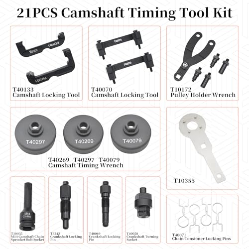 21PCS Camshaft Timing Tool Kit, Compatible with Audi VW EA837 2.0T 2.4 2.5 2.8 3.0T 3.2T 4.2 5.2 Engine, T40133 T40070 T40079 T40269 T40297 T10172 T3242 T40069 T40058 T40071 T10355 M14 - size: 21PCS