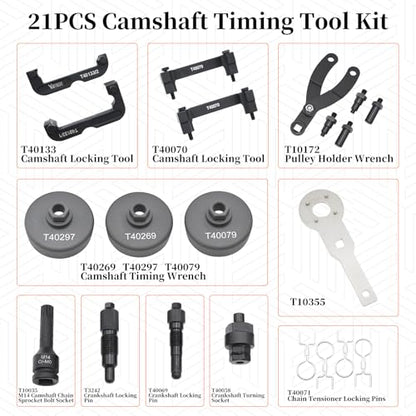 21PCS Camshaft Timing Tool Kit, Compatible with Audi VW EA837 2.0T 2.4 2.5 2.8 3.0T 3.2T 4.2 5.2 Engine, T40133 T40070 T40079 T40269 T40297 T10172 T3242 T40069 T40058 T40071 T10355 M14 - size: 21PCS