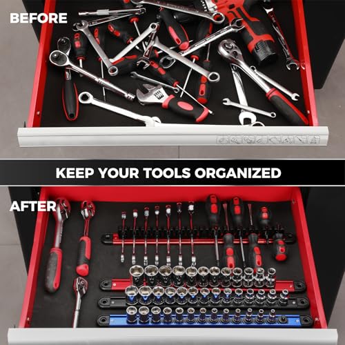 Mayouko 8-Piece Magnetic Socket Organizer and Magnetic Screwdriver Organizer Set, 6-Piece 1/4", 3/8" & 1/2" Drive Socket Rails, 2-Piece Wrench Organizer, Aluminum Rail Magnetic Tool Organizer