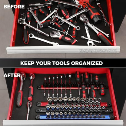 Mayouko 8-Piece Magnetic Socket Organizer and Magnetic Screwdriver Organizer Set, 6-Piece 1/4", 3/8" & 1/2" Drive Socket Rails, 2-Piece Wrench Organizer, Aluminum Rail Magnetic Tool Organizer