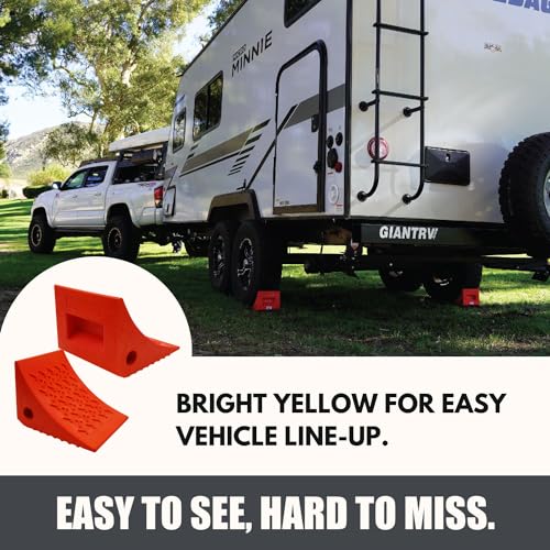 SECURITYMAN Heavy Duty Wheel Chocks (4 Pack) - Durable, Non-Slip, Solid Rubber Wheel Chocks for Boat Trailers, RV, Truck, Camper - Perfect on All Surfaces and in All Weather - (2X Orange & 2X Yellow)