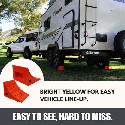 SECURITYMAN Heavy Duty Wheel Chocks (4 Pack) - Durable, Non-Slip, Solid Rubber Wheel Chocks for Boat Trailers, RV, Truck, Camper - Perfect on All Surfaces and in All Weather - (2X Orange & 2X Yellow)