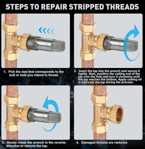 6-Piece NPT Pipe Tap Set, 1", 3/4", 1/2", 3/8", 1/4", 1/8" Taps Threading Tool, Precision Bearing Steel Tap Set Metric and Standard for Clean and Re-Thread Damaged or Jam Pipe Threads in Storage Case