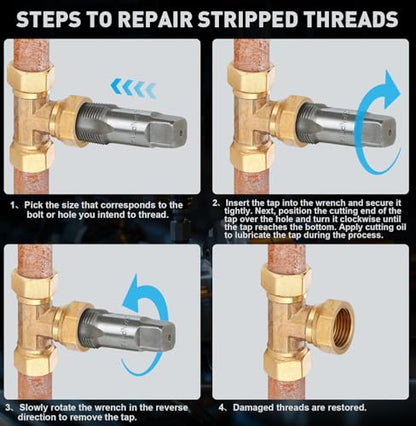 6-Piece NPT Pipe Tap Set, 1", 3/4", 1/2", 3/8", 1/4", 1/8" Taps Threading Tool, Precision Bearing Steel Tap Set Metric and Standard for Clean and Re-Thread Damaged or Jam Pipe Threads in Storage Case