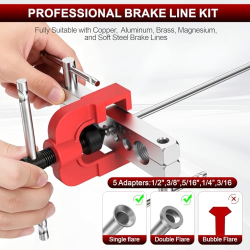 26PCS 3/16" Brake Line Kit, 25FT Zinc-Plated Brake Lines for Auto Repair | 25FT Lines+16 Brass Fittings+2 Unions+4 Nuts+Brake Line Bender+Single Flaring Tool+Cutter for Car Truck SUV Brake Systems