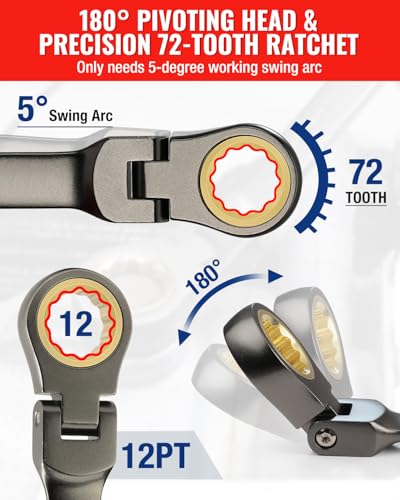 WORKPRO 8-piece Flex-Head Ratcheting Combination Wrench Set, SAE 5/16-3/4 in, 72-Teeth, CR-V Constructed, Nickel Plating with Organizer Bag - size: SAE, style: Nickel Plating