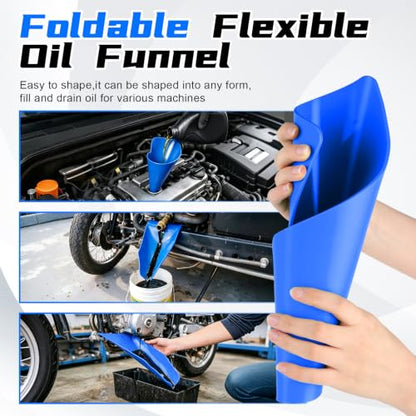 JUSTTOP Flexible Oil Funnel,Reused Flexible Foldable Oil Drain Funnel,Form a Funnel Flexible Draining Tool for Most Cars, Trucks, Motorcycles,Soft Silicone Material,Easy to Clean(Blue) - size: Silicone-Blue
