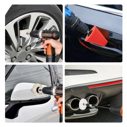 Linkstyle 9PCS Polishing Wheel Kit for Drill, Cotton Buffing Wheel Set, Sponge Polishing Ball & Cone, with 1/4 Inch Hex Extension Rod, for Auto Car Detailing Aluminum Stainless Steel Chrome Surface