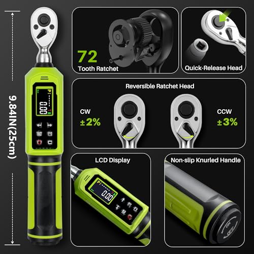 1/4" Digital Torque Wrench -0.33-22Ft.Lb for Bike Motorcycle Repair | Electronic Torque Wrench 1/4 Drive(0.45-30 N.m),Vibration Buzzer LED Indicator,±2% Acc. 5 Units for Precision Parts Engine - style: 1/4" 4-266.0In.Lb Set
