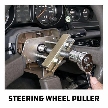 Powerbuilt Heavy Duty Steering Wheel Puller Tool Set, Removes steering wheels with tapped holes, For most domestic and imported vehicles, 14 Pc. with Storage case - 648645 - style: 14 Piece