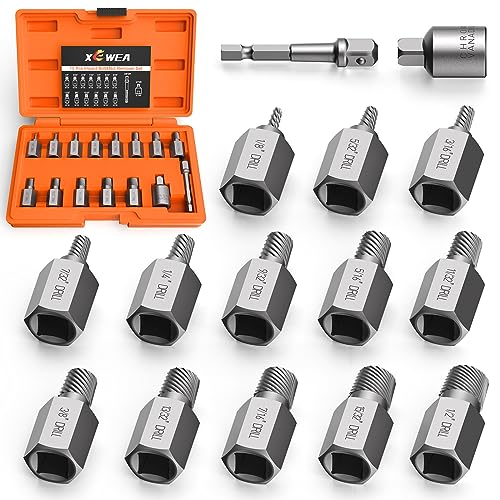 XEWEA Upgrade 3/8" Drive 15 Piece Screw Extractor Set | Hex Head Multi-Spline Easy Out Stripped Bolt Remover Kit Tool, CR-MO Material for Removing Broken Rusted Screws, Bolts, Studs - color: 15pcs