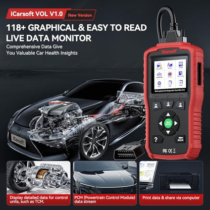 iCarsoft OBD2 Scanner for Volvo/Saab, VOL V1.0 All Systems in-Depth Diagnostic Tool, Oil Reset/SAS Reset/Live Data, Code Reader Scan Tool, CAN-FD Supported -Lifetime Free Updates - style: For VOLVO/SAAB