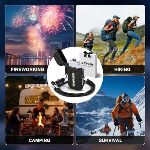 LcFun Electric Lighter USB C Rechargeable Plasma Lighter Windproof Flameless Arc Lighters, Waterproof Matches for Camping Hiking Hunting, Survival Tactical Gear Gifts for Men Fathers Husband - color: Black, style: Arc lighter