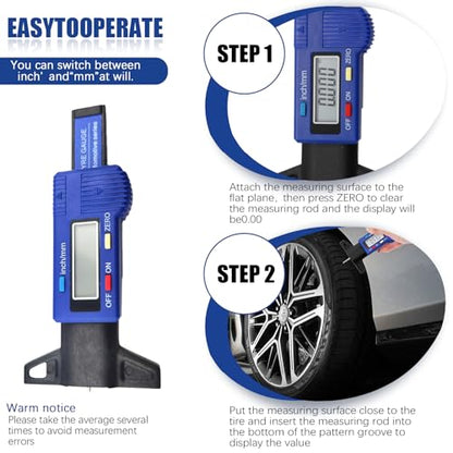 3PCS Digital Tire Tread Depth Gauge and Brake Pad Measuring Tool, Color Coded Ruler Automotive Handheld Gauge for Car Truck Motorcycle Bus Brake Lining Thickness Measurement