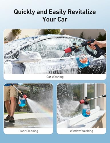 AstroAI Foam Cannon for Pressure Washer, Snow Clear Foam Cannon, Wide Neck Foam Blaster Adjustable Nozzle for Car Wash Accessories, with 1/4 Inch Quick Connector,1 L Clear Bottle - size: 1L BOTTLE,without tips