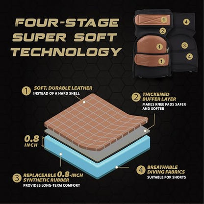 Super Soft Knee Pads for Work, Two Strap Non-Slip Design, Upgraded Replaceable Inner Cushion Leather Knee Pads for Construction, Gardening, Cleaning, Flooring and Garage, Shorts Available - size: Two straps