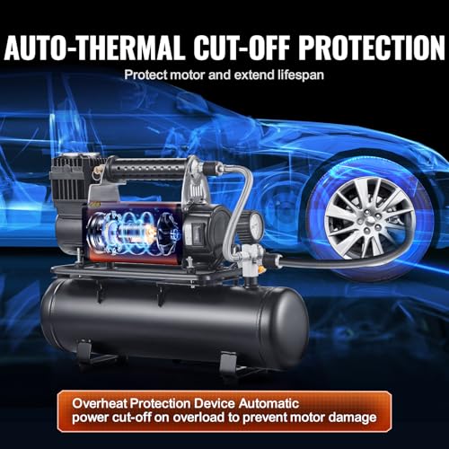 VEVOR 12V Heavy Duty Air Compressor with 6L Tank Kit, 6.35 CFM Portable Tire Inflator, 150PSI Offroad Air Compressor with Digital Pressure Gauge Tire Inflator for Trucks Car SUV 4 x 4 Vehicle RV - style: 6.35 CFM with 6L Tank Kit