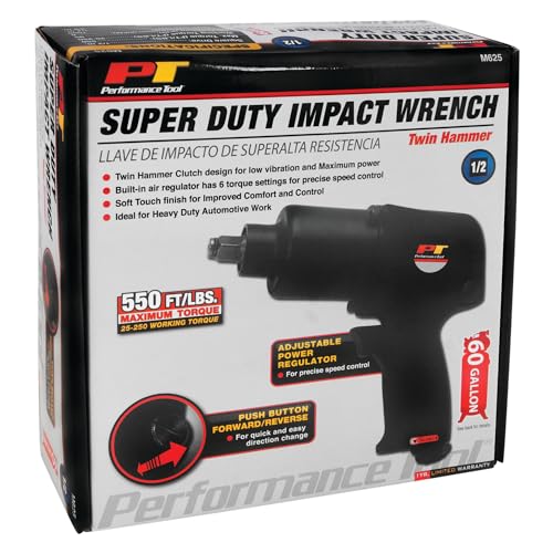 Performance Tool M625 1/2-Inch Super Duty Impact Wrench, 550 ft/lbs of torque - size: 1/2" Super Duty