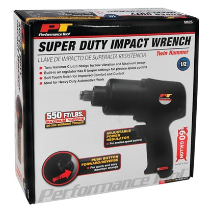 Performance Tool M625 1/2-Inch Super Duty Impact Wrench, 550 ft/lbs of torque - size: 1/2" Super Duty