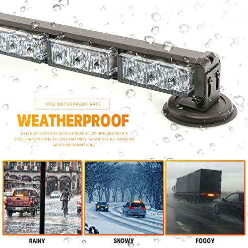 14.8" Battery Powered Emergency Strobe Lights Bar for Trucks/Vehicles Rechargeable Wireless Rooftop Mini Hazard Flashing LED Beacon Warning Light (R/W/B/Y) - color: #06 R/W/B/Y