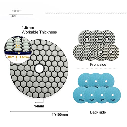 SHDIATOOL 7Pcs 4 Inch Dry Diamond Polishing Pads Grit 1500 for Granite Marble Stone Countertops for Grinder Polisher Machine - style: Grit 1500