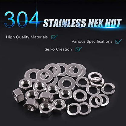 Swpeet 30Pcs Metric 304 Stainless Steel M14 Hex Nuts and M14 Flat Washers with Split Lock Washers Assortment Kit, Coarse Thread Hexagon Nut for Home Automotive Shop Use - size: M14 Hex Nuts & Washers