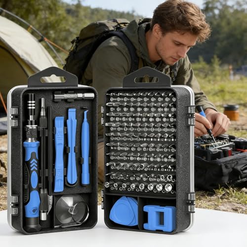 115-in-1 Precision Screwdriver Sets, Professional Repair Tool Kit Multiple Bits for Electronics, Phone, Watch, Automotive, Glasses and Bike Maintenance Non-Slip Handle Tweezers and Crowbar - color: Blue