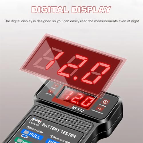 12V Car Battery Tester, Fast Response Charging System Analyzer with LCD Screen & LED Indication, Battery Load Monitor Digital Voltmeter Alternator Tester for Most Vehicles