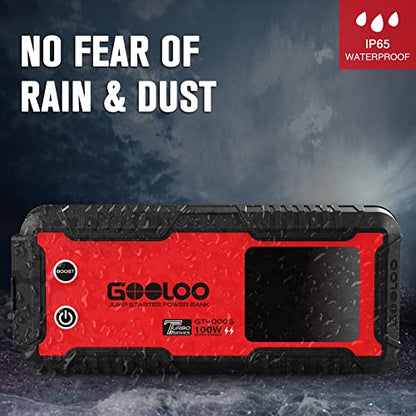 GOOLOO GT4000S Jump Starter 4000 Amp Car Starter 100W Two-Way Fast-Charging Portable Car Battery Charger Booster Pack for 10L Diesel and All Gas Engines, SuperSafe Lithium Jump Box for 12V Vehicles - color: Red