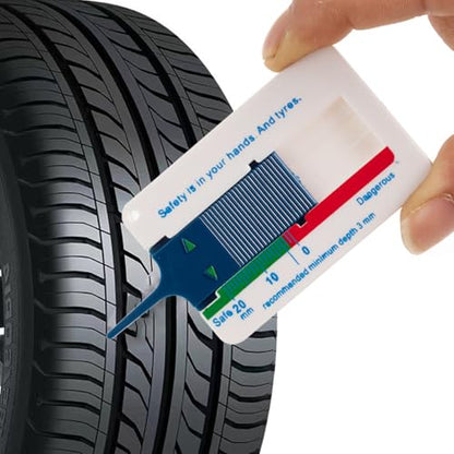 Professional Tire Treads Depth Gauges 0 to 20mm Slider Tool with Keychains Attachment ABS for Auto Motorcycle Maintenanc