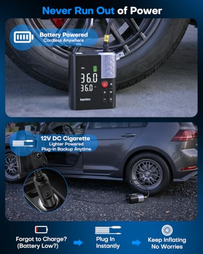 Tire Inflator Portable Air Compressor, 5X Faster Air Pump for Car | 7800mAh Battery & 12V DC, APP Control, Auto Shut-Off, 160PSI 48LPM, Digital Pressure Gauge, for Car/SUV/Motorcycle/Bike/Ball