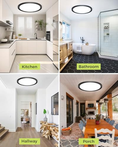 hepside 6PACK LED Flush Mount Ceiling Light,3000K-4000K-6500K & 150W Equivalent Modern Kitchen Recessed Ceiling Lamp 24W 3200Lm 12 Inch for Bathroom Closet Laundry Bedroom Hallway - color: Black, size: 12Inch-6pack