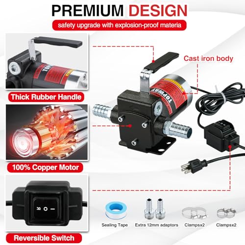 TOPWAY 110V AC Gasoline Fuel Pump 3.7GPM Self-priming Oil Transfer Pump With Handle, Reversible Pumping, Overheat Protection, Explosion-Proof, for Gasoline Fuel Diesel Kerosene Removal - style: 110V 3.7GPM