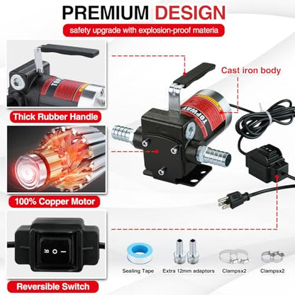 TOPWAY 110V AC Gasoline Fuel Pump 3.7GPM Self-priming Oil Transfer Pump With Handle, Reversible Pumping, Overheat Protection, Explosion-Proof, for Gasoline Fuel Diesel Kerosene Removal - style: 110V 3.7GPM