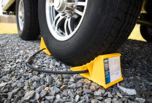 Camco Dual Standard RV Wheel Chock w/Rope - Heavy Duty Trailer Wheel Chock Constructed of Durable Plastic w/UV inhibitors - Features Rope Handle for Easy Removal - Use w/Tires Up to 26-in – 44470 - size: Dual Standard w/ Rope