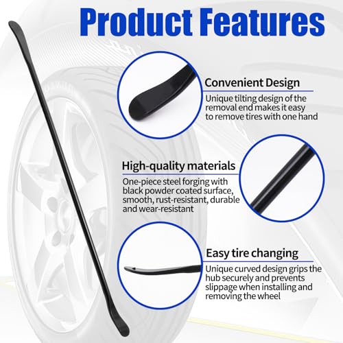 Zihvfzu 2 PCS Tire Mount and Demount Iron, Semi Truck Tire Changing Tools, Tire Bars for Semi Tires, Tire Changing Removal Tool for Tubeless Tires, Heavy Duty Tire Bar Set, 38 Inch x 4/5 Inch, Black