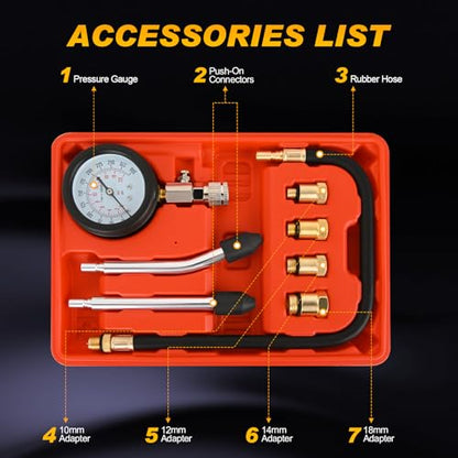 Nilight Compression Tester Kit, 8PCS Petrol Gas Engine Cylinder Pressure Gauge 0-300 PSI Automotive Tool for Cars Trucks Motorcycles - color: 8pcs